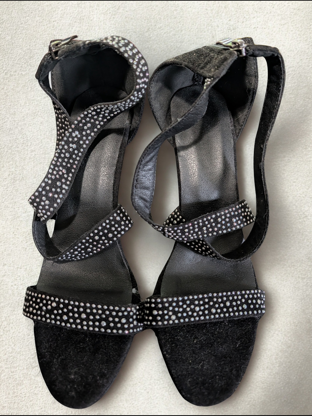 Black Embellished Ankle-Strap Heeled Sandals - Women